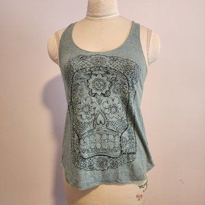 American Apparel Sugar Skull Tank Top green, size medium